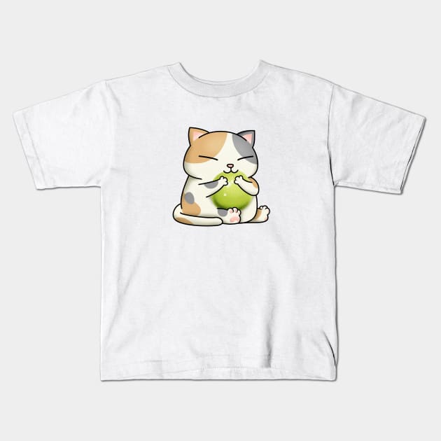 Chubby Cat Green Dango Kids T-Shirt by Takeda_Art